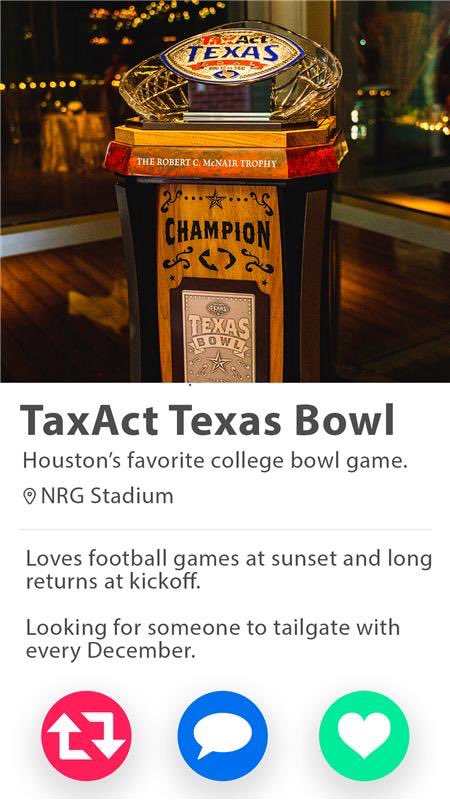 Would you swipe right? 🤔

<a href="/TaxAct/">TaxAct</a> #TexasBowl
