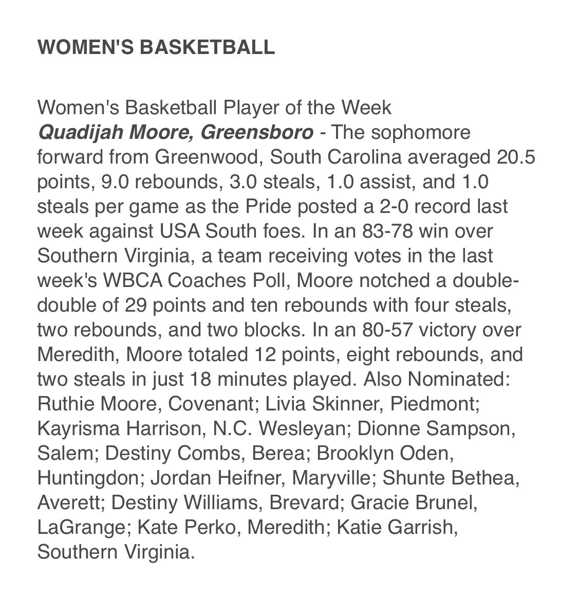GCPRIDEWBB's tweet photo. Congrats Dee on being named USA South Player of the Week! You’ve earned it! 🦁💚@QuadijahMoore https://t.co/IBQxd1sWqv