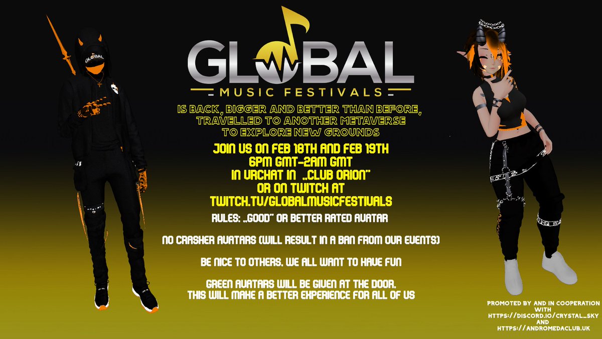 FestivalsGlobal's tweet photo. Global is back this Friday and Saturday taking over VR chat. Some Top dj's bringing you the freshest hits in a Virtual world. see you in Club Orion or on https://t.co/2Tvb2TVwLW #VRChat #festival https://t.co/dNKqgGy1CG
