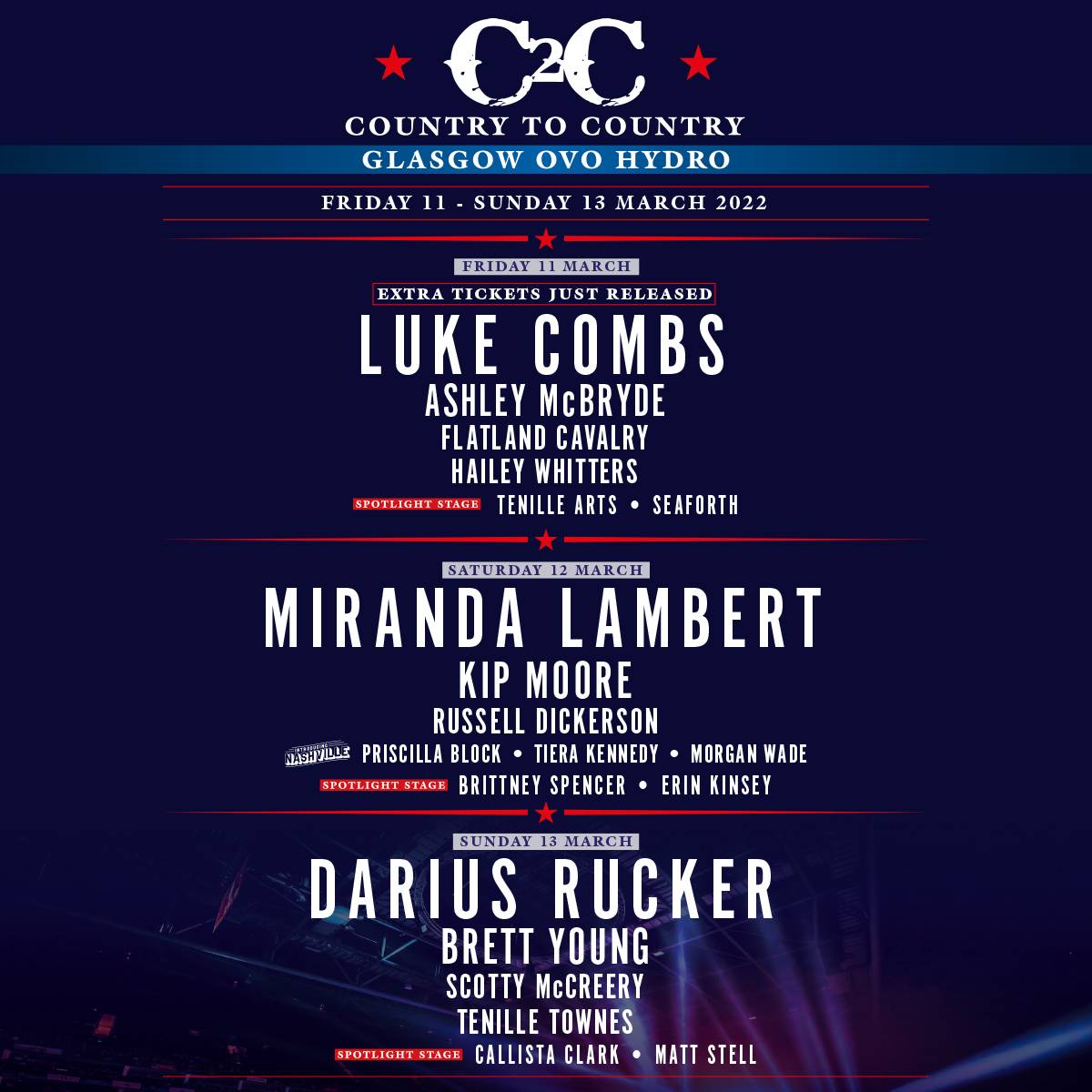 THE WAIT IS ALMOST OVER for C2C Glasgow! 
Extra tickets have just been released for Friday and we've also added <a href="/weareseaforth/">SEAFORTH</a> and <a href="/MattStellMusic/">Matt Stell</a> to the line-up! 

TICKETS — gigss.co/C2C