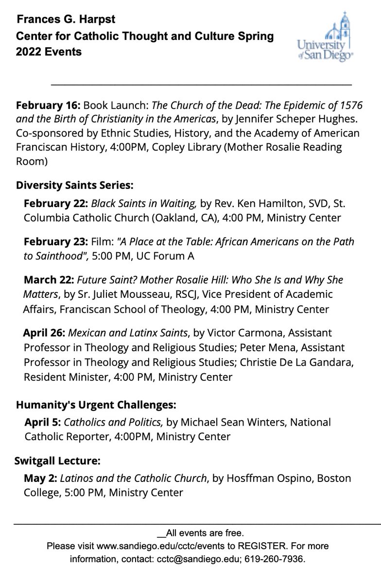 Happy Monday! We are excited to enter this spring with a list of CCTC events! Take a look at the flyer to see the events scheduled!  
*February 16- book launch at 4pm. Hope to see you there!😁
Register here: docs.google.com/forms/d/e/1FAI…