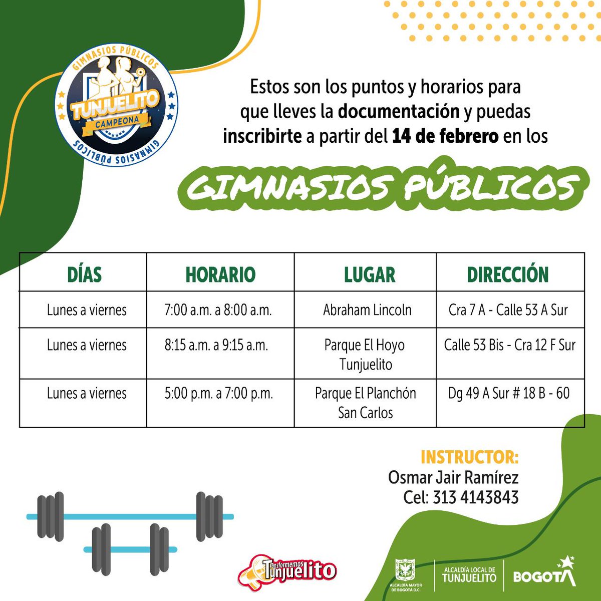 JosephPlazaP's tweet photo. 📣Adicionalmente, desde hoy 14 de Febrero, abriremos inscripciones a Gimnasios Públicos 🤸‍♀️🤸‍♂️a todas las personas mayores de 18 años que residan en la localidad. 

Puedes inscribirte a través de este link:
👉 https://t.co/odRItCu49m https://t.co/2YWizvTIkC