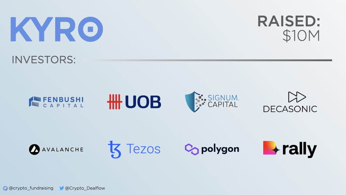 Crypto_Dealflow's tweet photo. NFT infrastructure startup @kyro_digital raises $10M in Series A funding. @avalancheavax, @0xPolygon, @rally_io, @tezos, @decasonic, Drive Capital, @fenbushi, @Signum_Capital and UOB Venture Management are among investors.
https://t.co/zmZj7DZgZb https://t.co/CLYGHYBST4