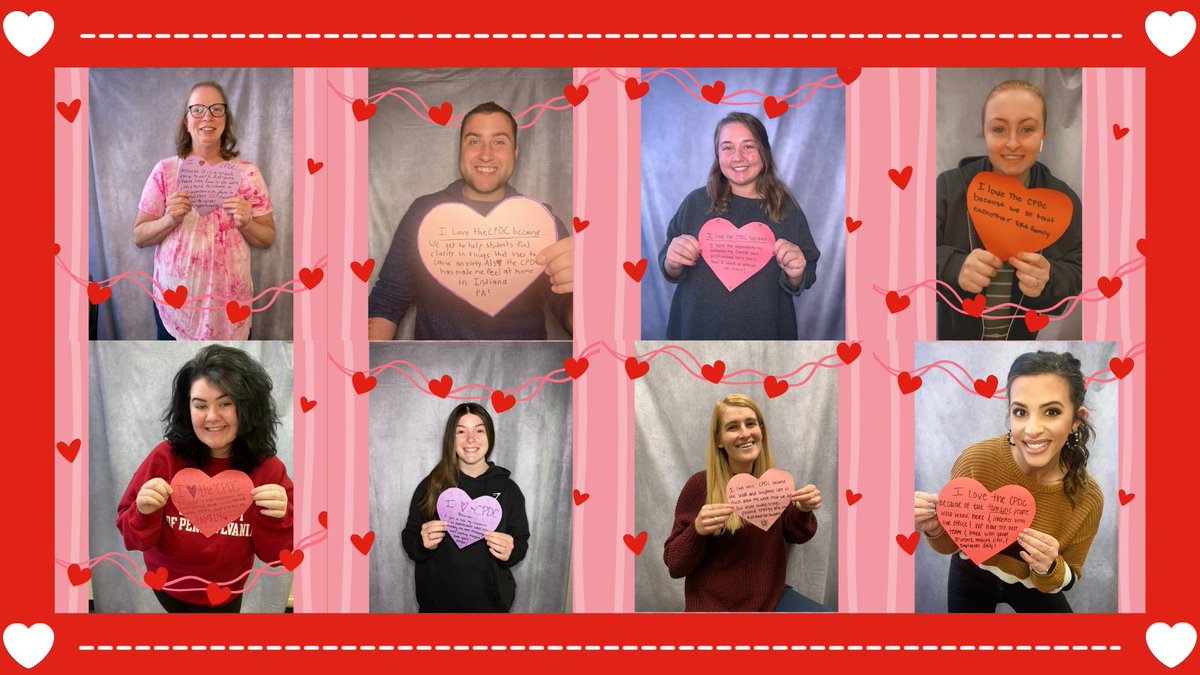 Here at the Career and Professional Development Center, we are celebrating Valentine's Day by sharing why we 💗 the CPDC! #IUPStartsCareers

See what our professional staff and student workers had to say: youtube.com/watch?v=rJHrRk…