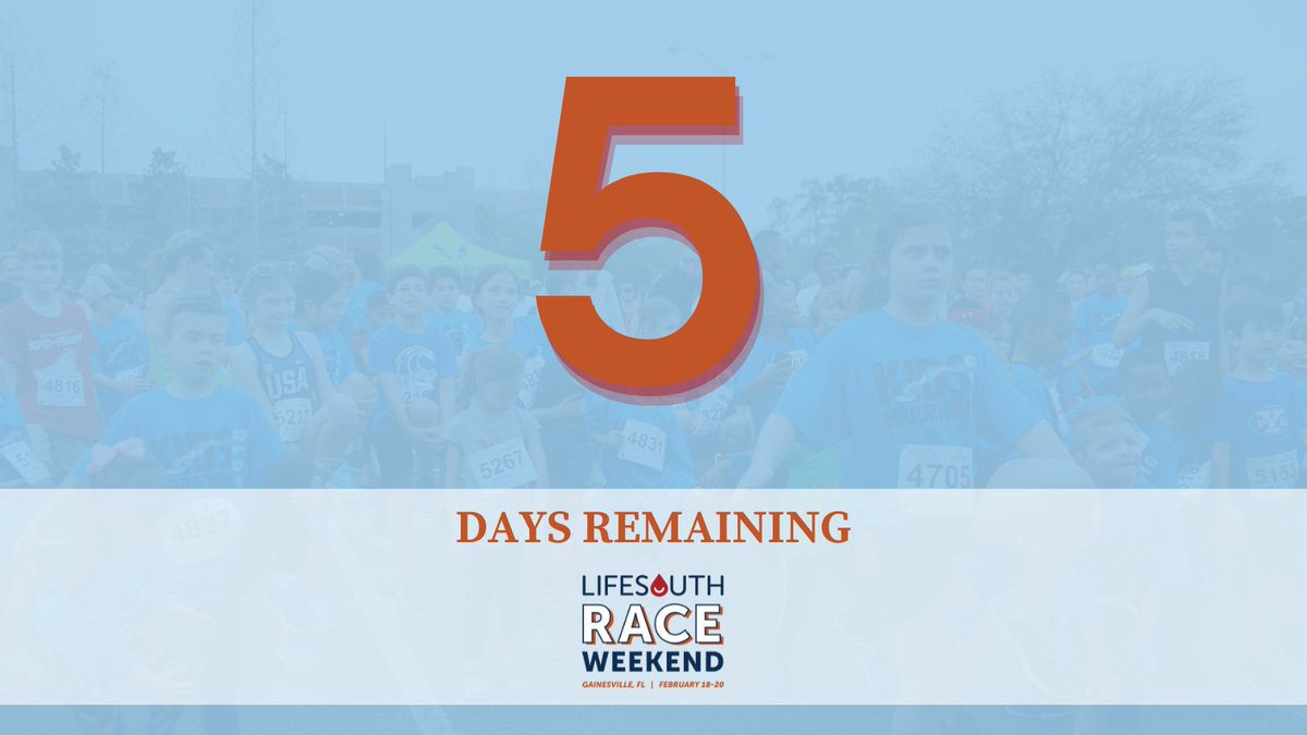 LifeSouth_CF's tweet photo. We 💙 our race participants. Can you believe we're only 5 days away?

Secure your spot at #LifeSouthRaceWeekend: https://t.co/vELHwVnv5O. #LifeSouth #LSRW #visitAlachuaCounty https://t.co/kehSSCtcHj