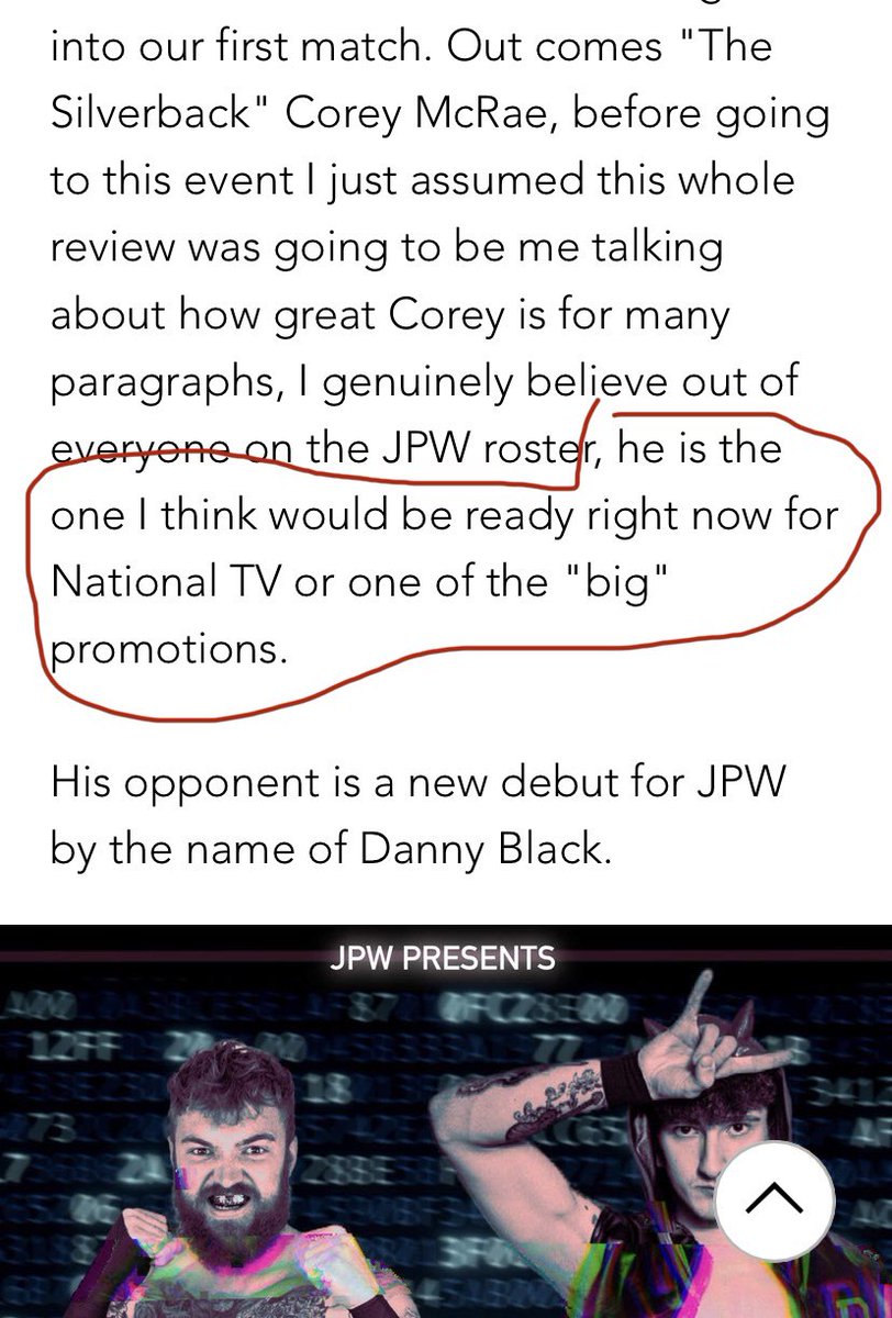 CoreyMcRae96's tweet photo. Review of mine &amp; @DannyBlack_99 match at @JurassicPW !

Written by: @WrestlingDef https://t.co/x6R1Wm2MSs