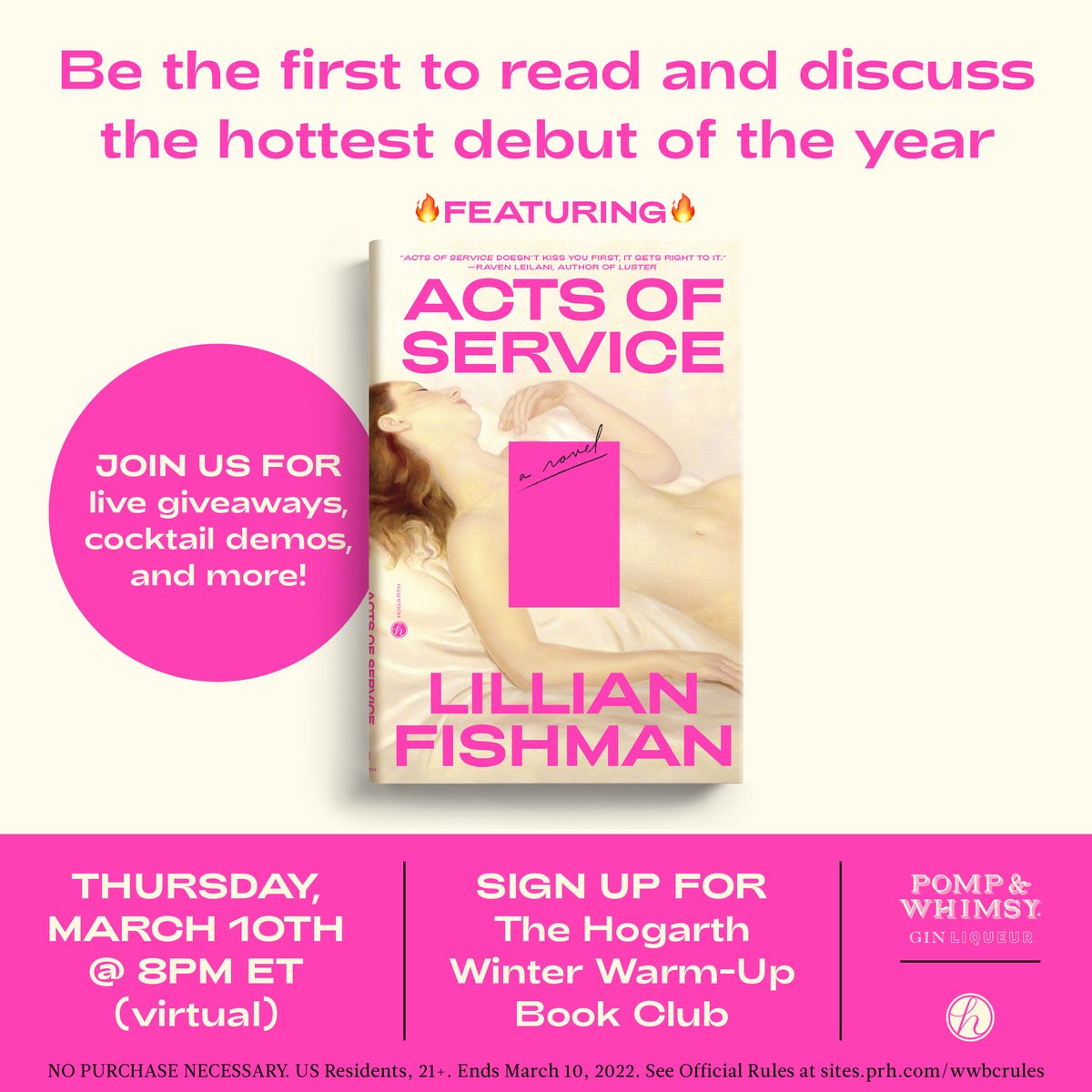 Join @HogarthBooks and @pompandwhimsy for a special pre-pub virtual book club on 3/10 and be the first to read ACTS OF SERVICE, the provocative debut novel that will change the way you think about sex and desire. Space is limited. Sign up today! eventbrite.com/e/hogarth-wint…