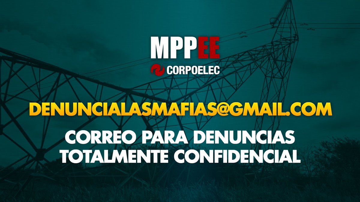 mippci_ven's tweet photo. 🚨𝐃𝐄𝐍𝐔𝐍𝐂𝐈𝐀📬
El @mppeevzla pone a disposición del pueblo venezolano el correo 👉 denuncialasmafias@gmail.com
En esta lucha contra la guerra eléctrica ¡Venceremos!
#SomosPuebloDeAmor https://t.co/whWtq5ef41