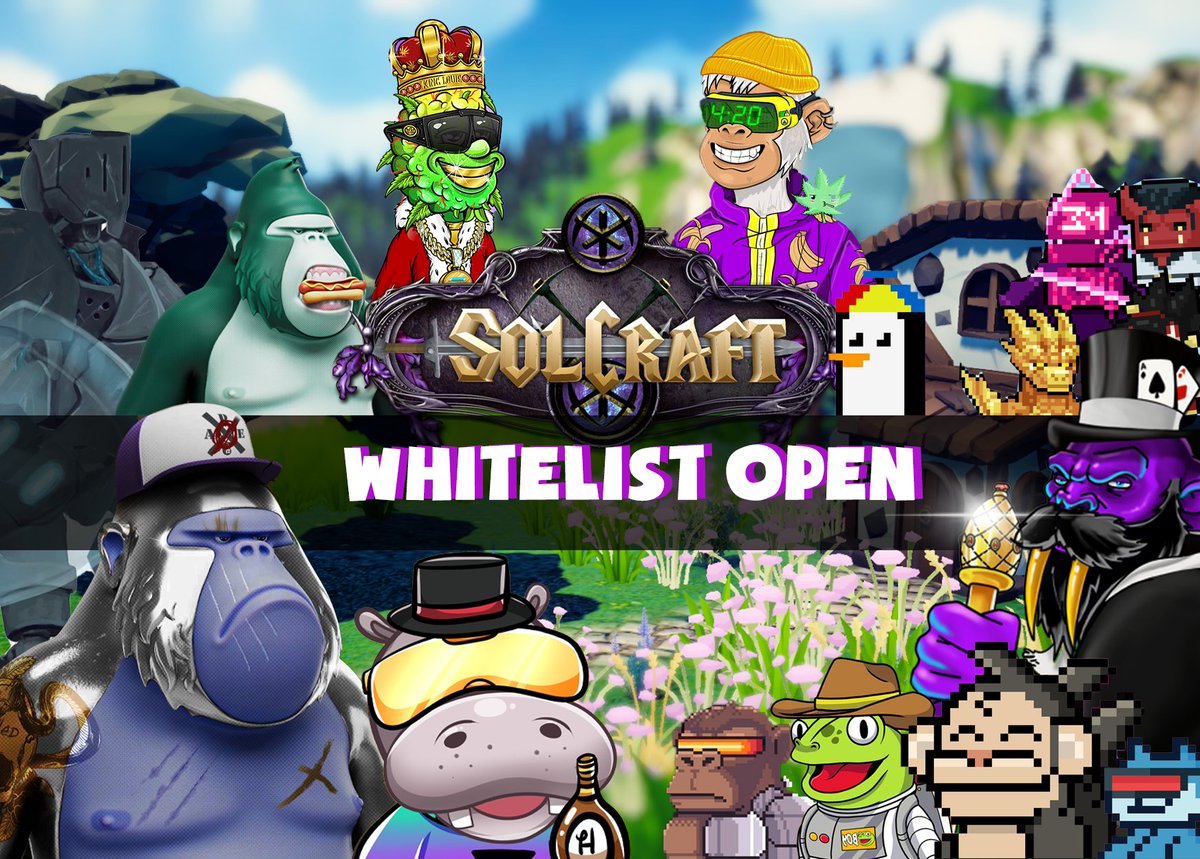 solcraftgame's tweet photo. Want WL? Part of @ExiledApes @StonedApeCrew @parlaynft @SolBouncers @PenguinNFTSales @BestBudsNFTs @chillchatme @HighRollerHC @ToadboysNFT @ZillazNFT @thedogecapital or @DegenApeAcademy @CyborgApesNFT @twomgame post proof in the next 24 hours, GO! 👇 https://t.co/ABRdNJQTB9 https://t.co/Akw6PMA7vW