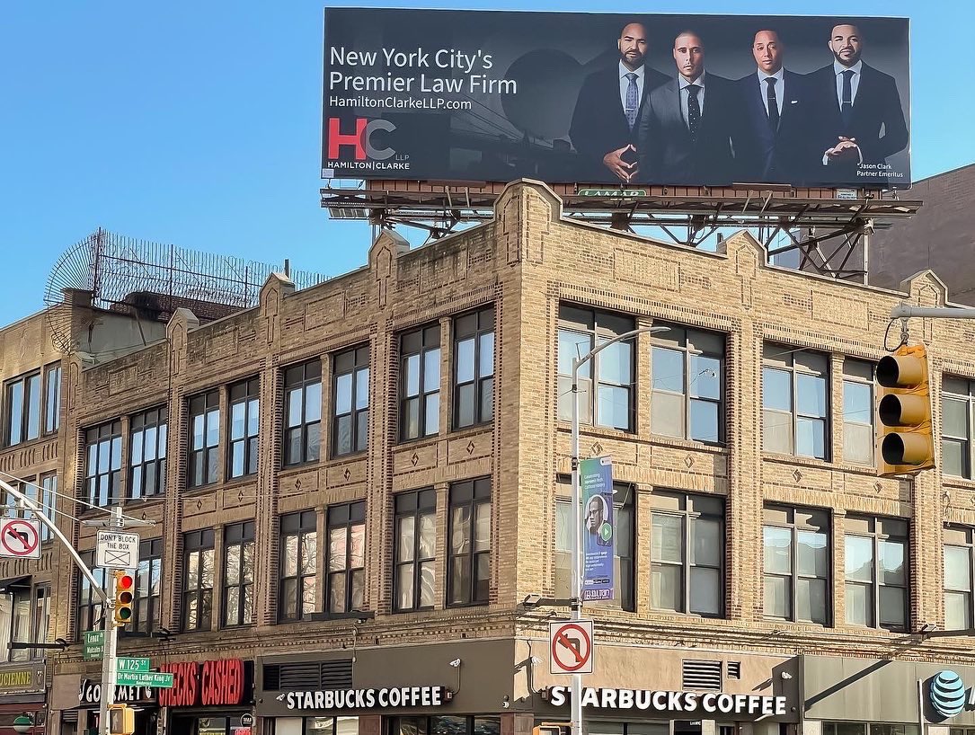 HC_LLP's tweet photo. As a firm, it’s important for us to serve as an example. Because as a people, there’s so much more we can do. The world needs to know that, and our people need to see that. Right at the intersection of 125th Street and Lenox Avenue in Harlem. #HamiltonClarkeLLP #blackexcellence https://t.co/pyqiFqCBHV