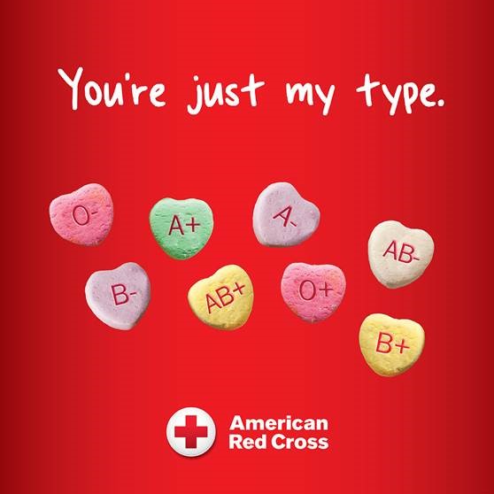 Happy Valentine’s Day! Consider sending love AND perhaps donating blood to your local American Red Cross today or sometime this week. Click below to schedule an appointment:

redcross.org