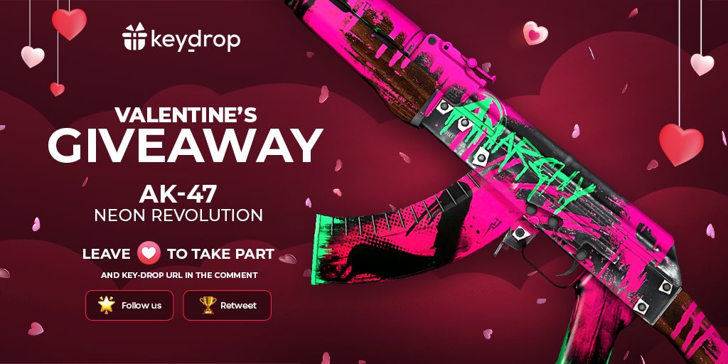 keydropcom's tweet photo. Giveaway on AK-47 | Neon Revolution 🎁

👊 Just leave❤️under the post!
🌟 Follow us!
🏆 Retweet!
 
⏰ Wait 24 hours!

#freeskins #csgoskinsgiveaway #csgoskinsfree #giveaway #airdrop #csgocases #csgocase #csgocommunity #csgoesport #skins #csgoskins #keydrop #keydropcom #csgo https://t.co/EmX6r7NeXY