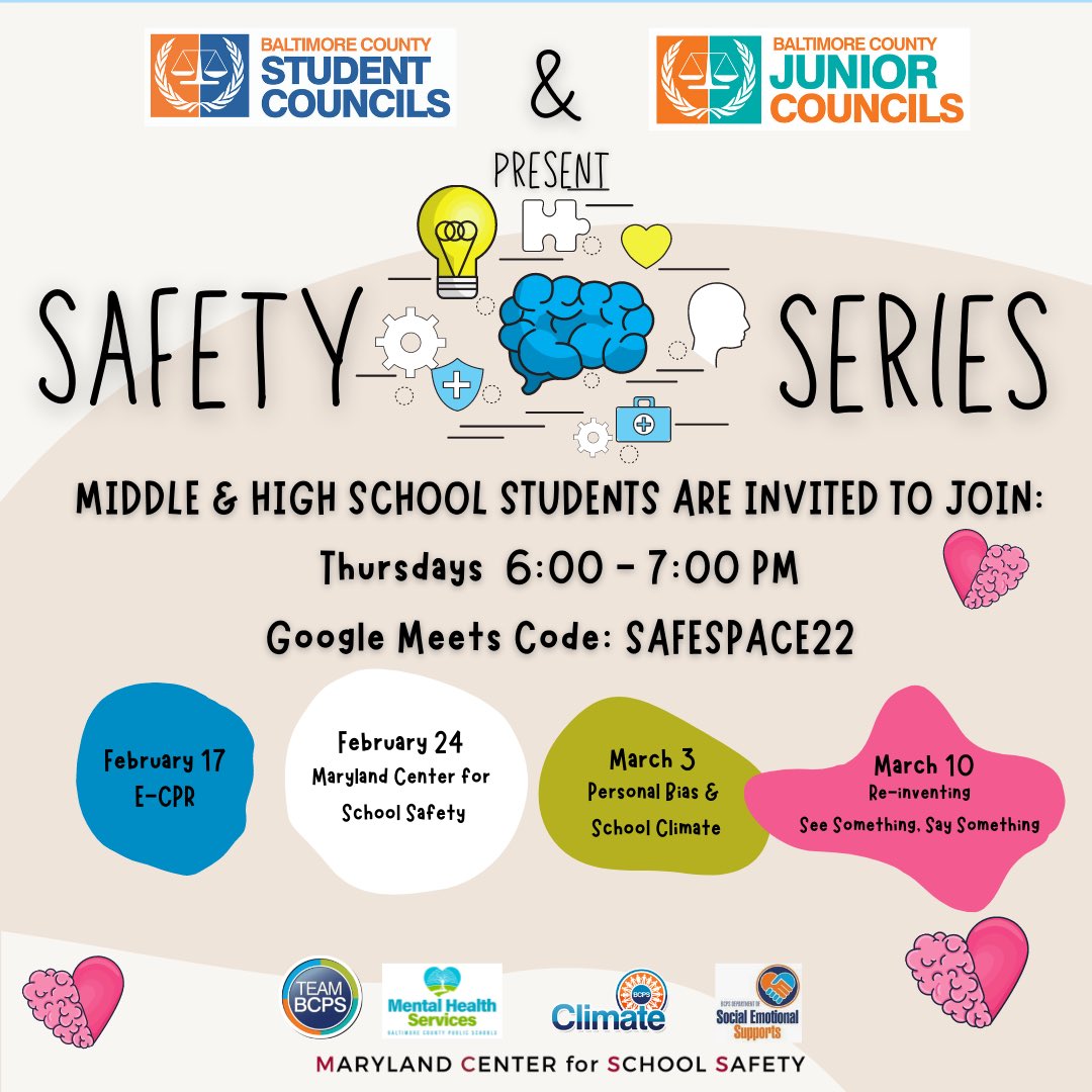 Attention all BCPS students, tune in on Thursdays from 6:00 - 7:00 pm to learn about how to practice safety in the school setting!