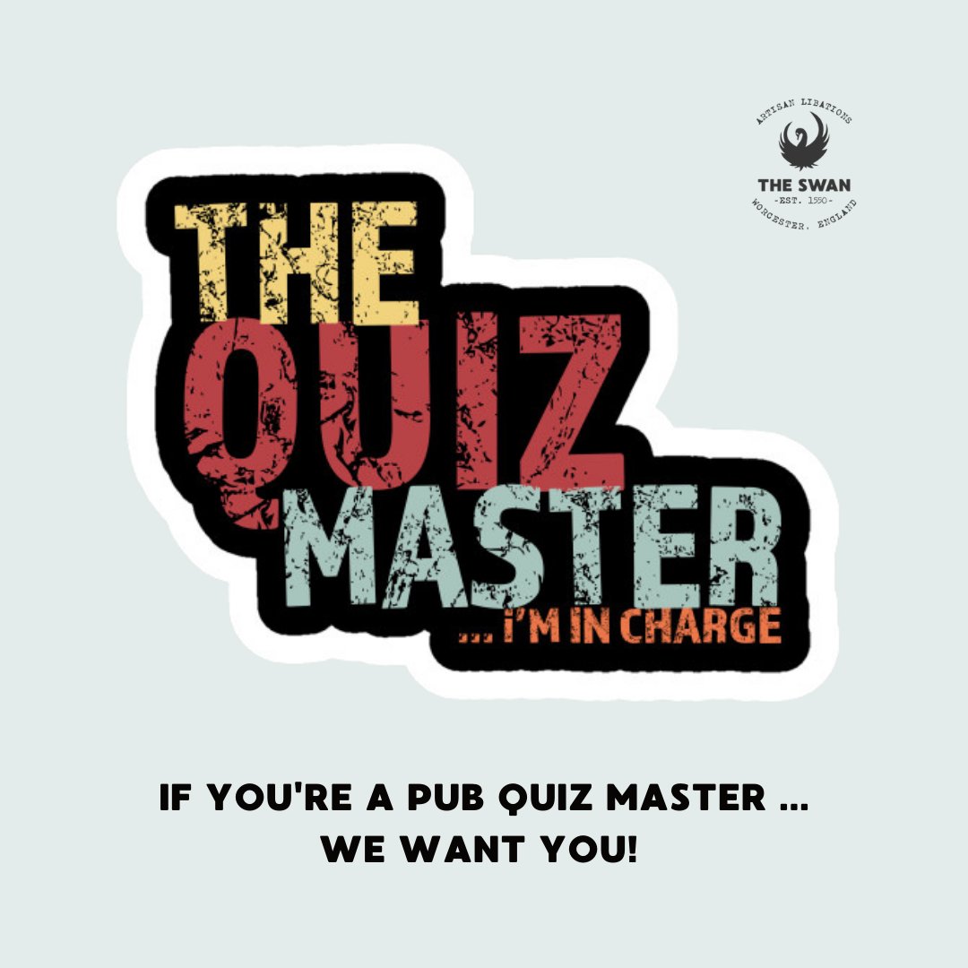 PUB QUIZ MASTER WANTED! 👀  We're on the lookout for a fun, lively interactive Quiz host to take residency of our midweek Pub Quiz!  If this is you, please contact Kirsty at 👉 theswananddrummonds@gmail.com #WorcestershireHour