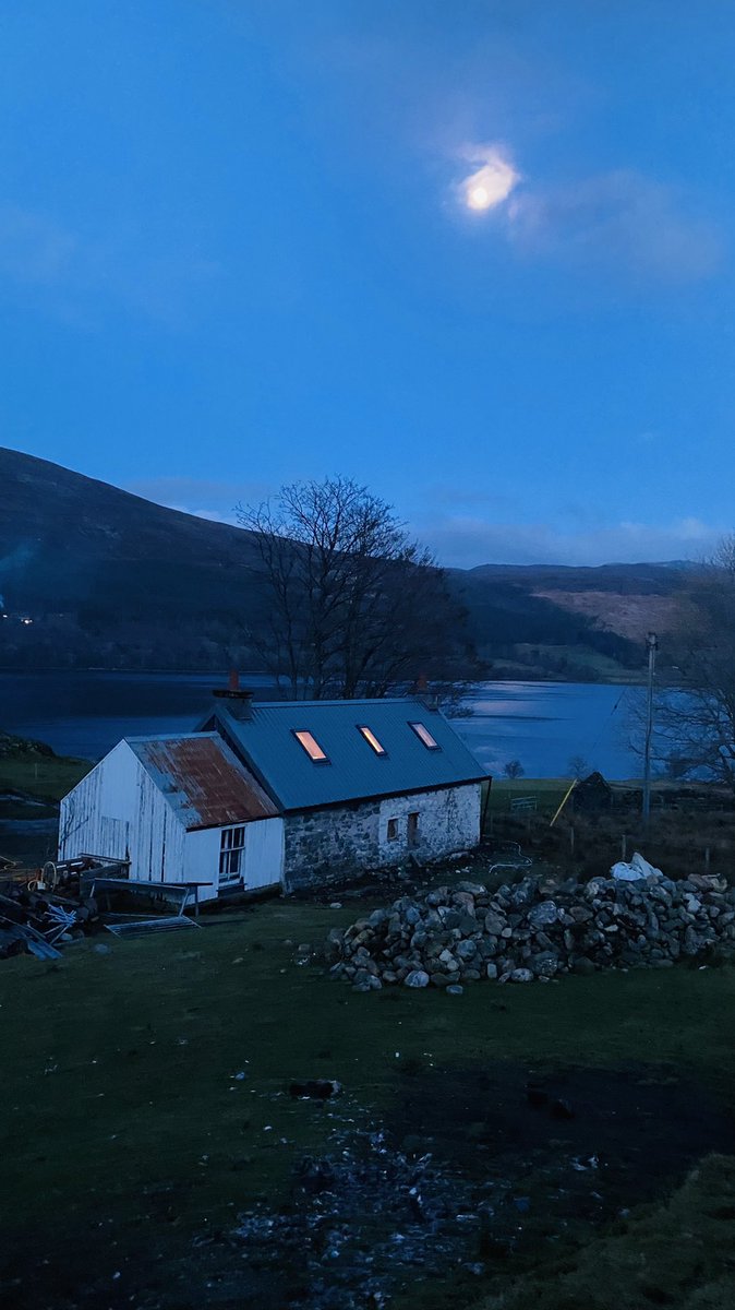 Refurbishing 200 year old crofthouse. Beautiful evening feels as if it’s going to snow.