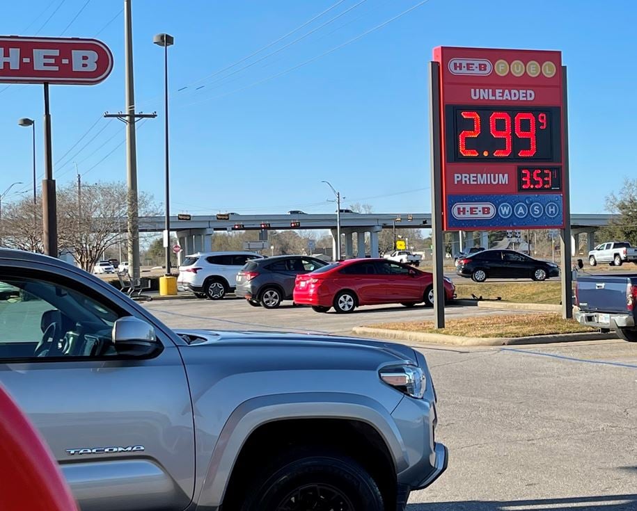 A not-so-happy Valentine's Day update: KFDM Anchor Aaron Drawhorn took these photos almost a year apart. According to AAA, gas prices for the Golden Triangle are up nearly 45% since last Valentine's Day.