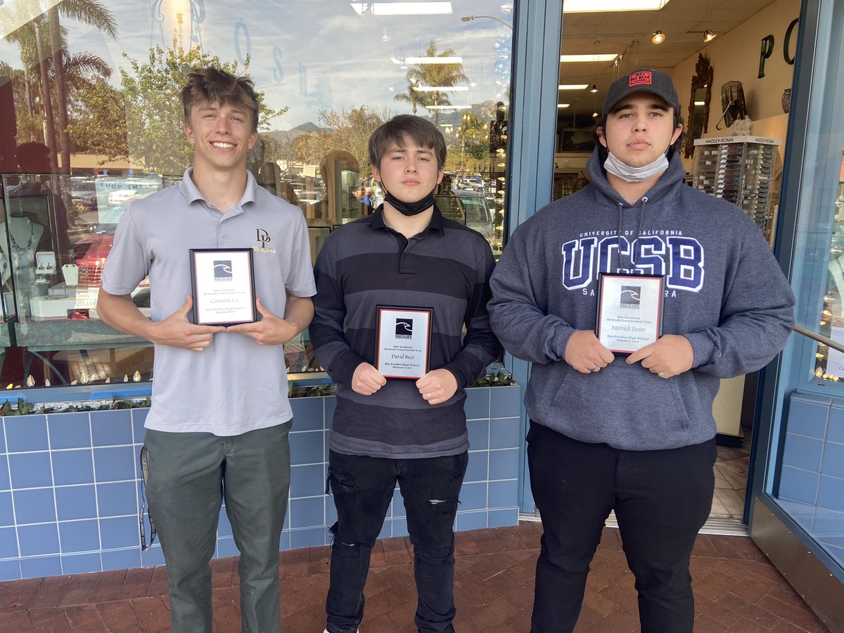 FootballDphs's tweet photo. All South Coast Football Team Honors for these young men.  

Congrats to @foster_merrick #CameronLee #DavidBuso

@dphschargers @DPNews805 #WeAreDP https://t.co/3G8fnqIaEZ