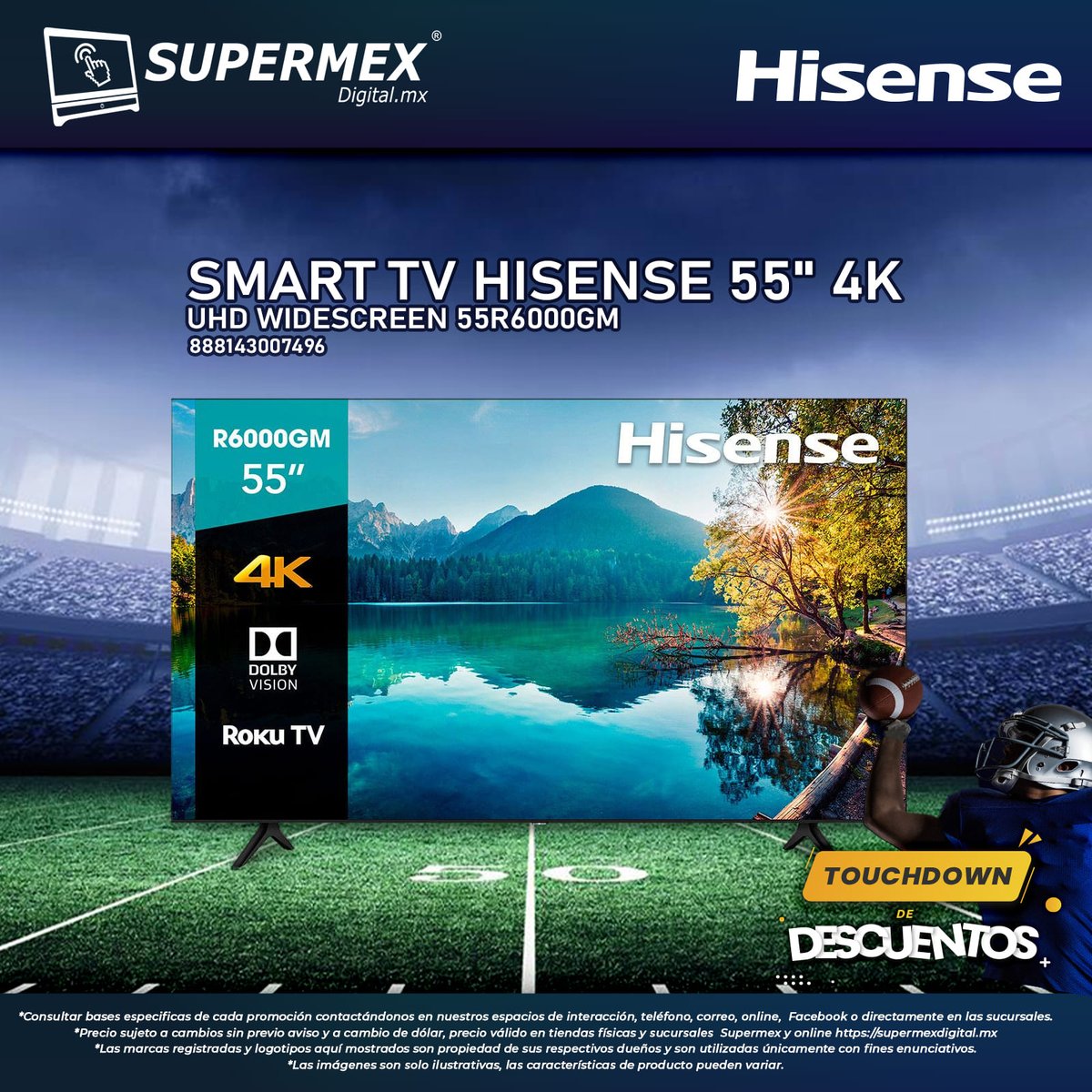 Ve tus programas favoritos con la pantalla Smart TV 55' Hisense LED UHD Widescreen 4K 55R6000GM
La mejor tecnología y un diseño elegante
¡Adquiérelo aquí! 👉 bit.ly/3LBD1Yc 
#Supermex #tecnología #Hisense #hisensetv #SmartTV #Supermexdigital #PantallasLED