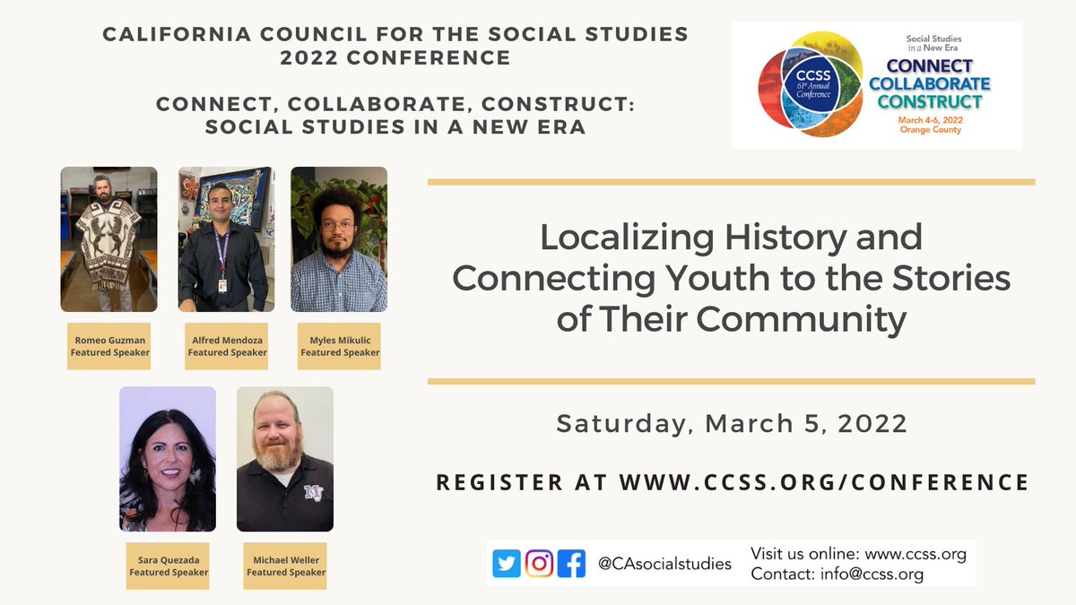 We are excited to have a panel of historians and high school educators discussing the use of local history as part of their curriculum.  Join our #CCSS22 conference to hear their reflections and student reactions.

Register at ccss.org/conference