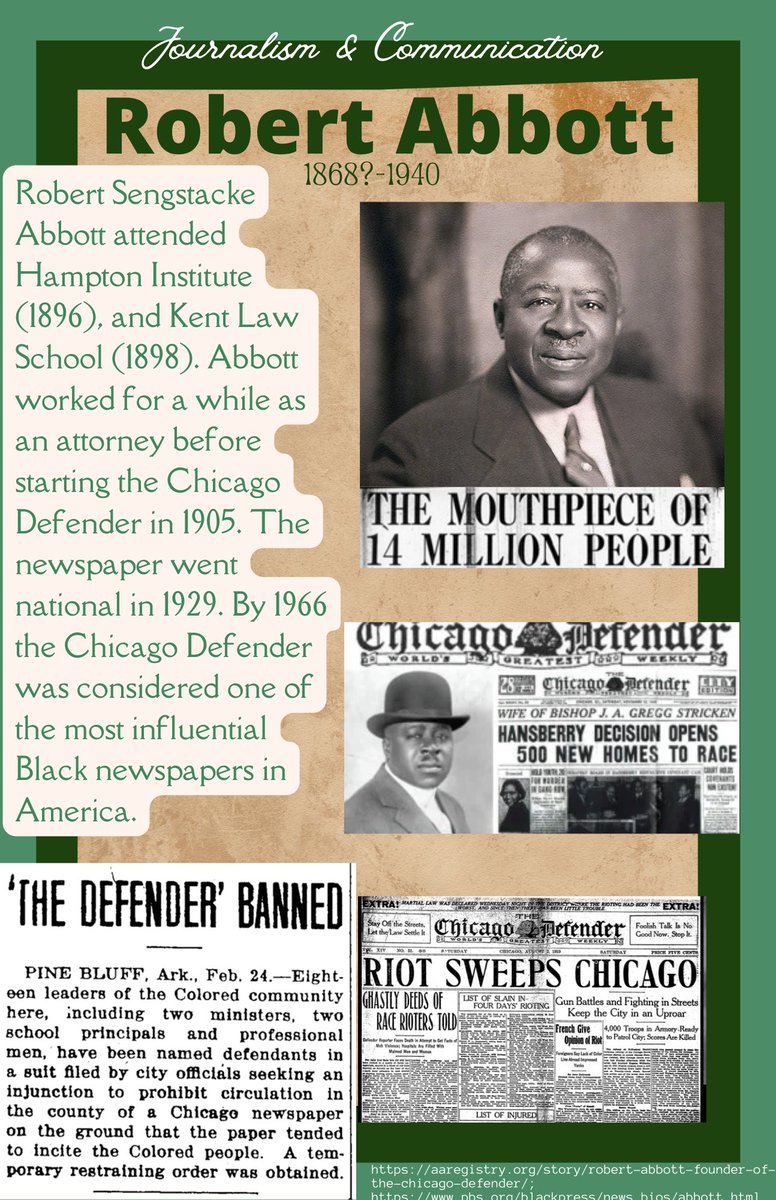 Victor Green- The Green Book Author, a travel guide for African Americans

Thomas Jennings- Inventor of Dry Scoring, modern dry cleaning

Robert Abbott- Hampton Institute Alum, Founder of Chicago Defender

#QT11 #Onyx12 #OPhiO18 #QT12 #hamptonuniversity #hamptonuniversityalumni