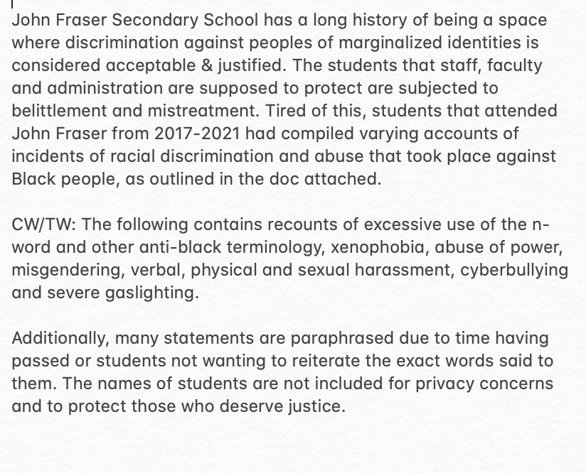 totorodream15's tweet photo. A Review of Racism at John Fraser SS: A 🧵 https://t.co/uB46b3E3Zp