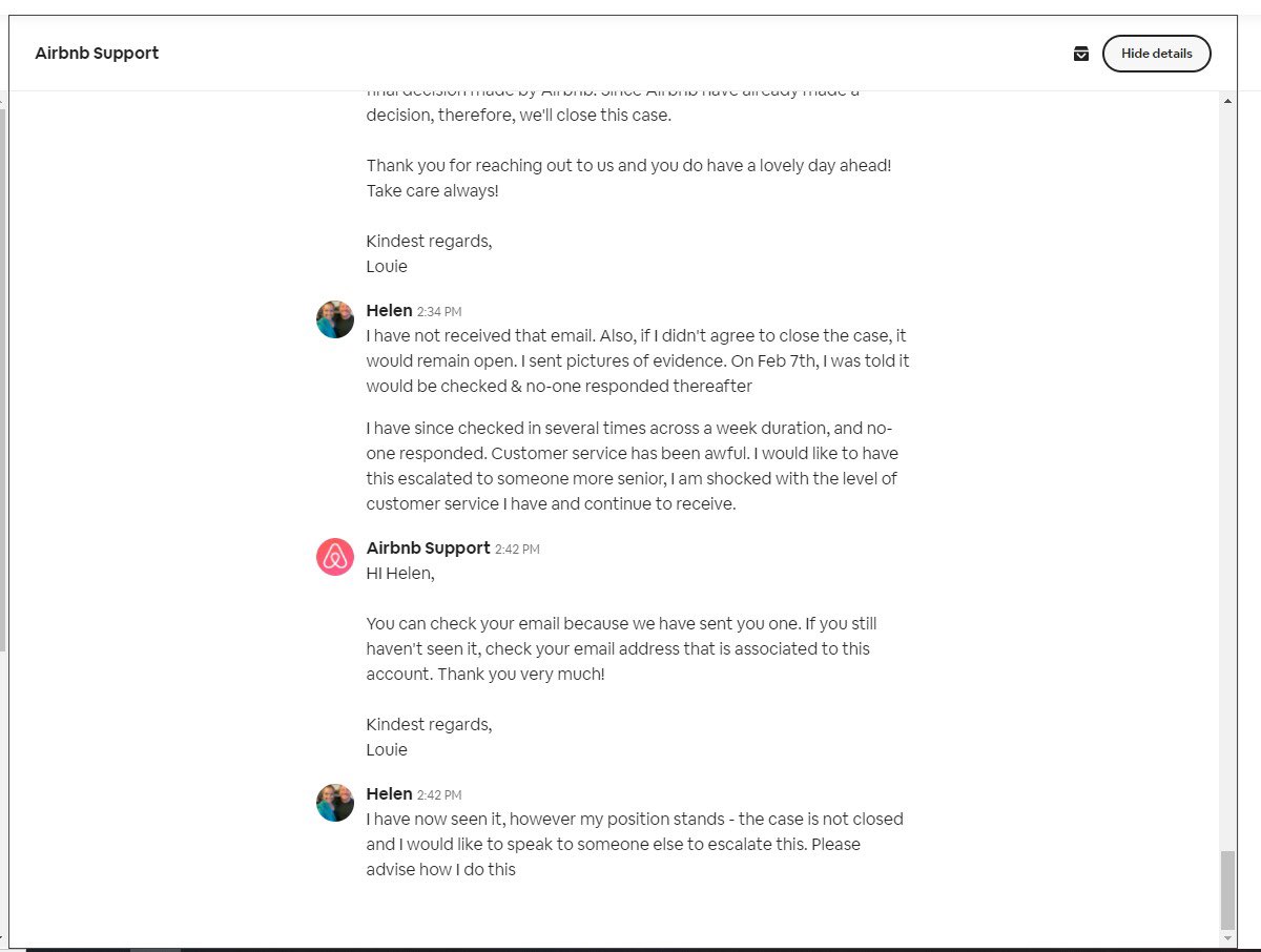 david_a_wray's tweet photo. @Airbnb @AirbnbHelp @Airbnb_uk is this how your CS team is trained to deal with complaints? Just close the channel without any support? https://t.co/zogTj7aXE9