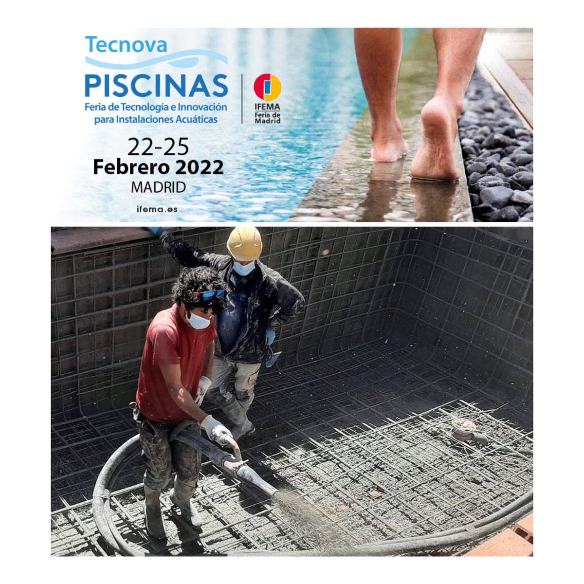 Arnabat_Group's tweet photo. 🔲 Nos vemos en #TecnovaPiscinas !!: Feria internacional de Tecnología e innovación para instalaciones acuáticas, organizada por IFEMA, celebrará su tercera edición del 22 al 25 febrero 2022. #Piscinas #Gunitado https://t.co/n24wWnsmpw
