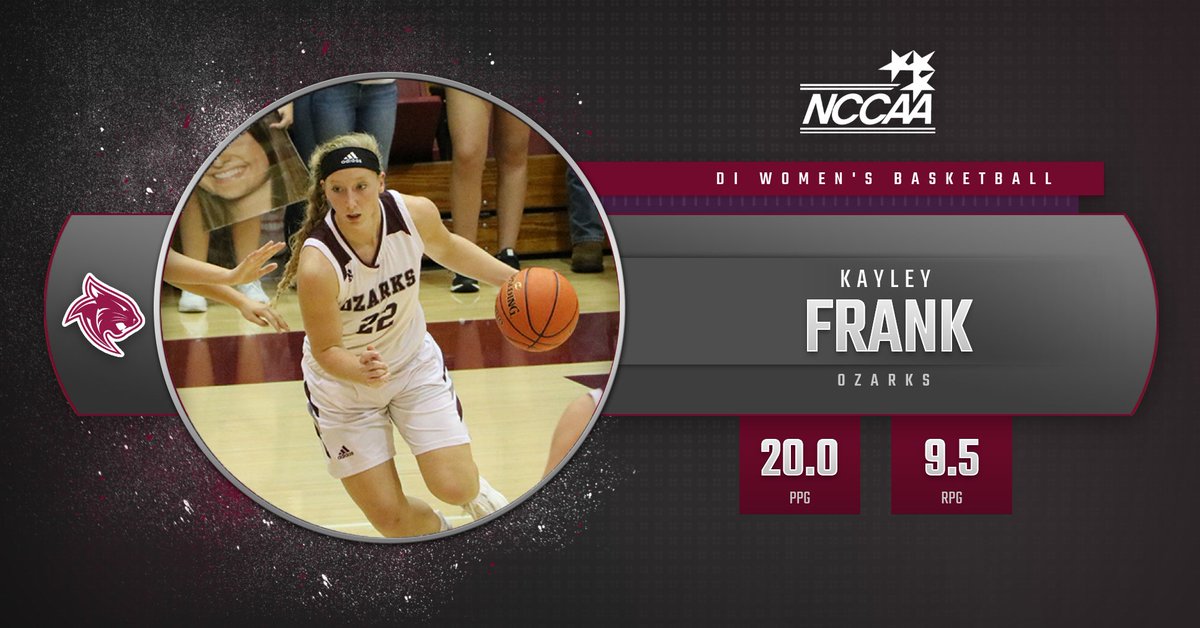 Congratulations to Kayley Frank of College of the Ozarks, DI Women’s #NCCAABasketball Student-Athlete of the Week! #PlayForHim the-n.cc/3BifI0N
