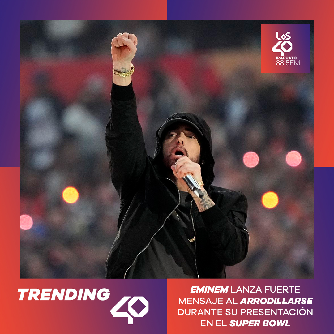 #Eminem 😎se arrodilla en el 🏈#superbowl después de su presentación como símbolo de apoyo a movimientos en contra del #racismo 

Sintonizanos en los40irapuato.com
#los40 #radio #los40irapuato #RAP
