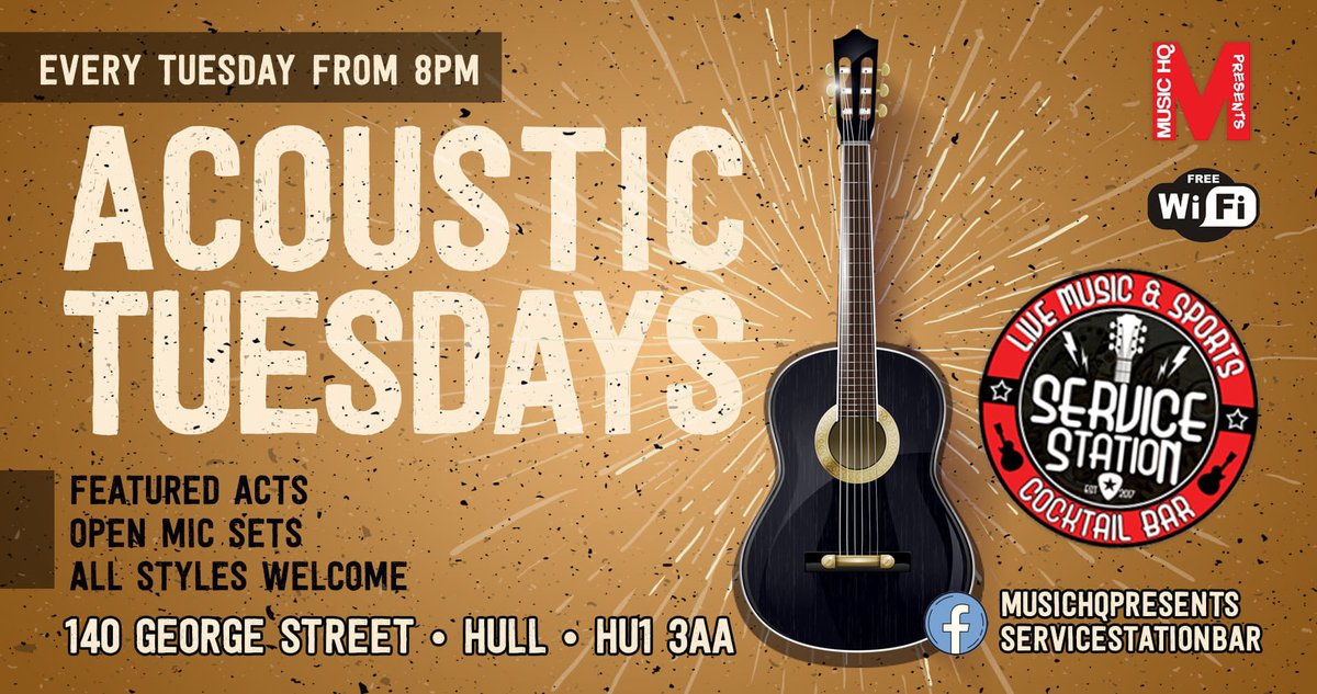 Tomorrow its our weekly Acoustic Tuesday gig at @Servicestatio10 from 8pm - come on down to watch/listen or join in (open mic sets available, just bring your instrument) FB event page for more info - facebook.com/events/1537635… @livemusicinhull