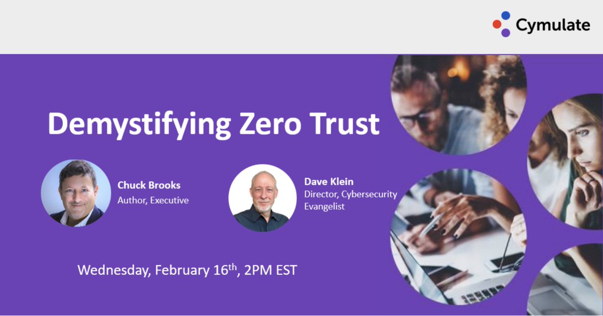Cymulateltd's tweet photo. Get the strategic approach to Zero Trust with Cyber Security expert and influencer, Chuck Brooks on Wednesday's episode of Cymulate Cybersecurity Videocast with David Klein. 

Attend here: https://t.co/6bVz5NcyEz

#zerotrust #offensivesecurity #nevertrustalwaysverify https://t.co/l9O8itqwD7