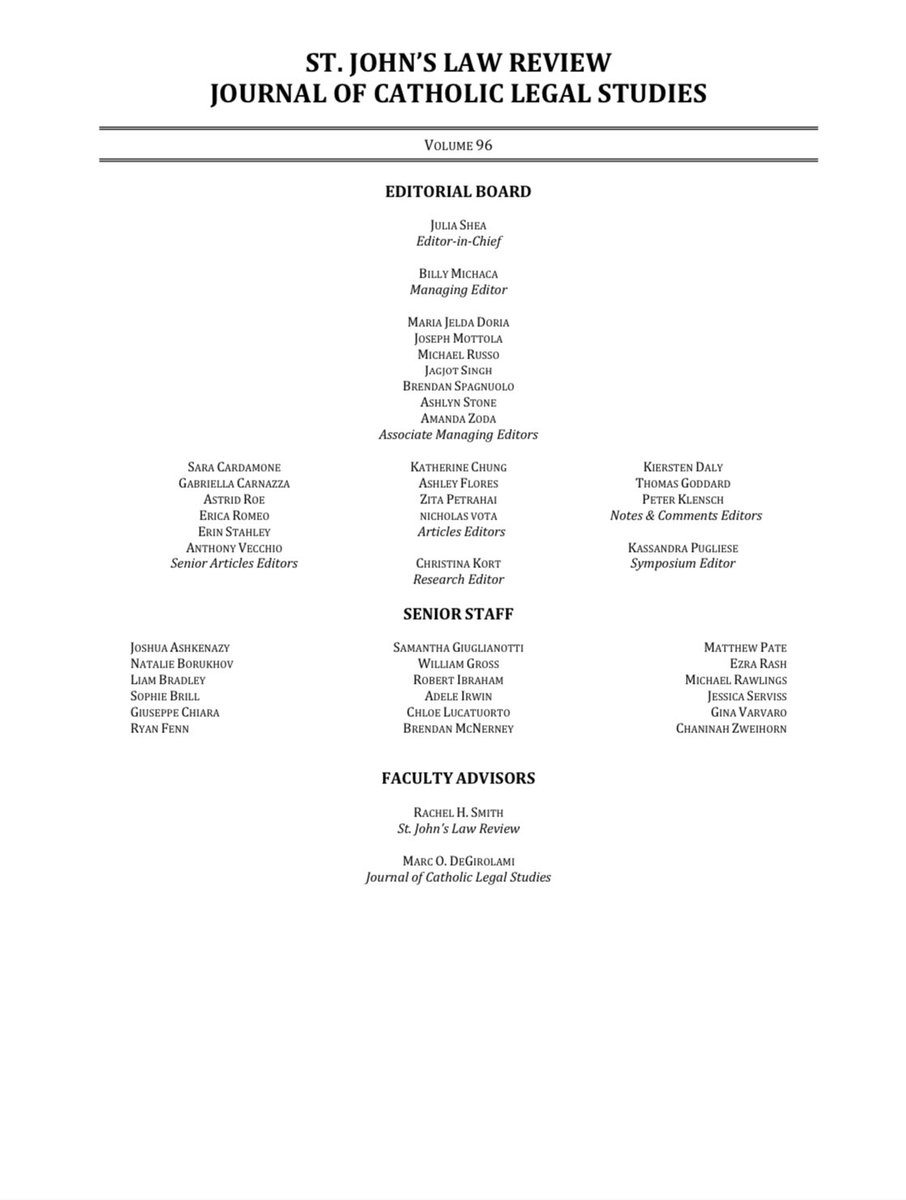 The St. John’s Law Review is pleased to announce the Executive Board for Volume 96. Congratulations to all those elected!