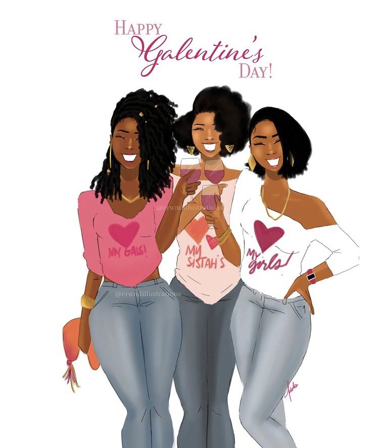 Happy Valentine’s Day everyone! Artist: @crwndillustrations #freethehair #galentinesday 💕💕💕