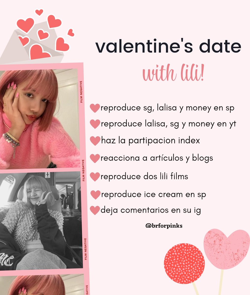 brforpinks's tweet photo. 💌𓂃𓈒𔓘 valentine's date with lili! 

dinámica para el br y stream de lisa

—
블랙핑크 리사 #LISA #리사 #リサ #BLACKPINK #블랙핑크 @BLACKPINK https://t.co/zvxwAhUQMe