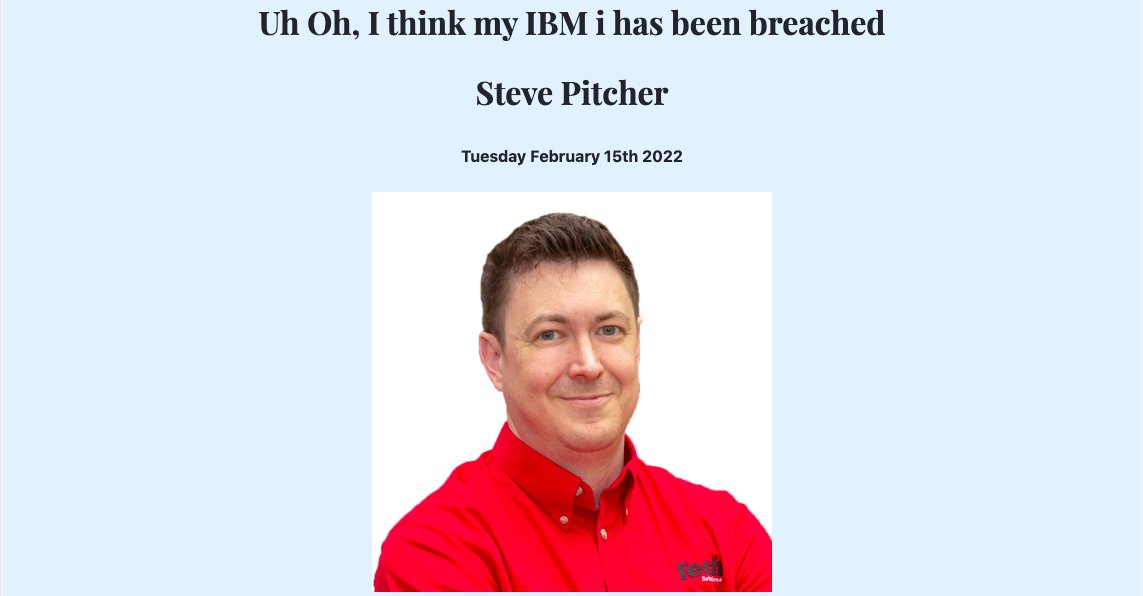 Tomorrow! (Tuesday) 

Learn techniques to protect your business from #Ransomware !

Steve Pitcher presents "Uh Oh, I think my IBM i has been breached" at Papa Passero's and remote on Zoom!

Register now at omniuser.org

#security #ibm_i #ibmi #powersystems