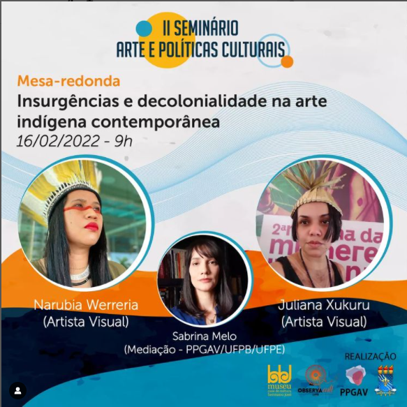 Na próxima quinta estarei presente na mesa “Insurgências e decolonidade na arte indígena contemporânea” que será transmitido pelo YouTube do Museu Casa de Cultura Hermano José. Espero que possam estar comigo nesse debate!