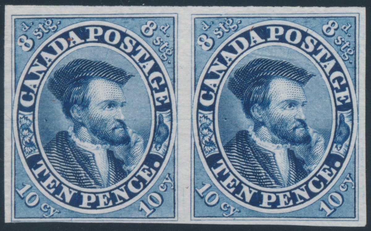 SparksAuctions's tweet photo. From our Sale 39 last month: Lot 39, Canada ten pence Cartier plate proof pair in light blue, sold for C$1,111 #IndiaPaper #TenPenceCartier https://t.co/GN4SwAeT81 https://t.co/duycASxFVu
