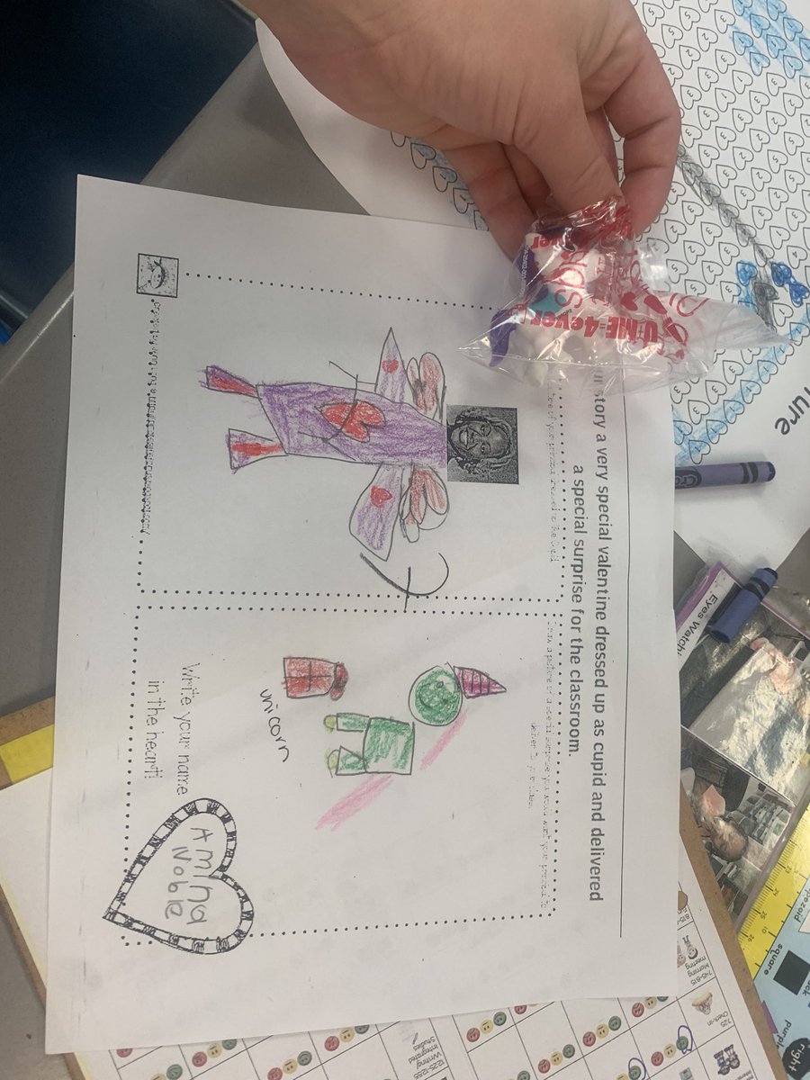 KelseyFrantz's tweet photo. On Friday we read the Night Before Valentines Day. In the story the principal dresses like Cupid to deliver a present to the class.. We had written what would want and you’ll never guess what was delivered today! S/O to @sabrarwright and @JRZatt for the best surprise! #nhcchat https://t.co/loN1SkMlM8