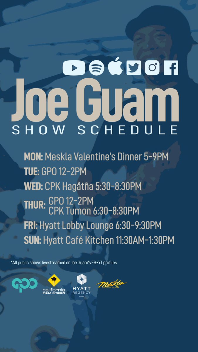 joeguam's tweet photo. Come join us for a lunch break at @gpoguam with @joeguam playin’ live!

Enjoy your favorite dishes from the many restaurants and listen your favorite tunes!

Cruise on by, hope to see you there! https://t.co/Hq9zTp28oE