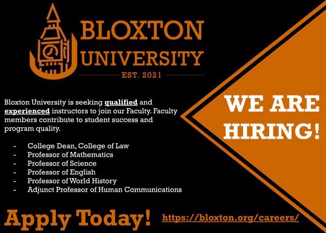 BloxtonU's tweet photo. We're hiring!🤝 | Join our qualified and experienced team. We are seeking faculty members to contribute to student success &amp; program quality. Visit - https://t.co/Ed3LgAVPoZ for more information and the application to apply! #Create #Engage #Inspire #BloxtonU #BUatBU https://t.co/WyHytwjPcI