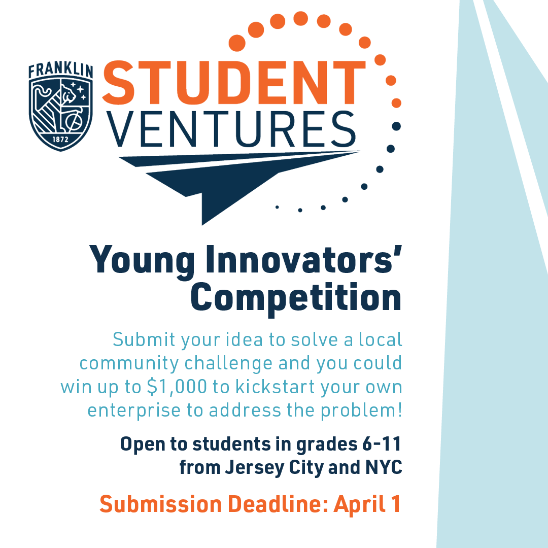 Breaking News: We're launching our incubator, Franklin Student Ventures, ✈️ with a Young Innovators' Competition! Join us to bring your ideas to life! For all the details, click here:  bit.ly/33jhUZe #innovation #jcmakeityours #edtech #studentventures #youngentrepreneurs