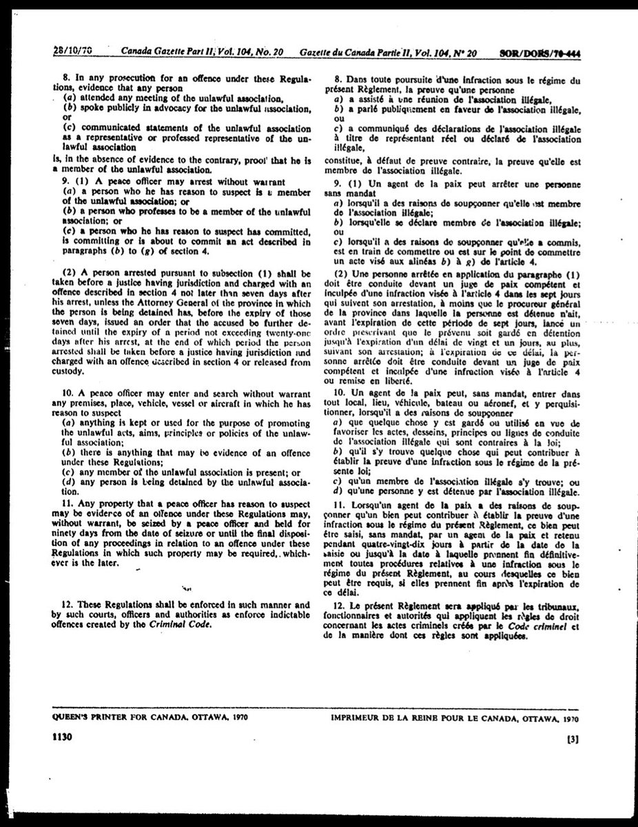 klein__er's tweet photo. During my Masters, I took two days to find the original the Order in Council that invoked the War Measures Act in the Canada Gazette during the October Crisis. Posting here as it feels timely to see how different that was from what ever happens at 4:30. #EmergenciesAct #cdnpoli https://t.co/QtZwb0uZD6