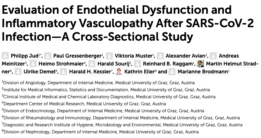 Evaluation of #EndothelialDysfunction and Inflammatory Vasculopathy After #SARSCoV2 Infection-A Cross-Sectional Study

PMCID: PMC8549830
DOI: 10.3389/fcvm.2021.750887