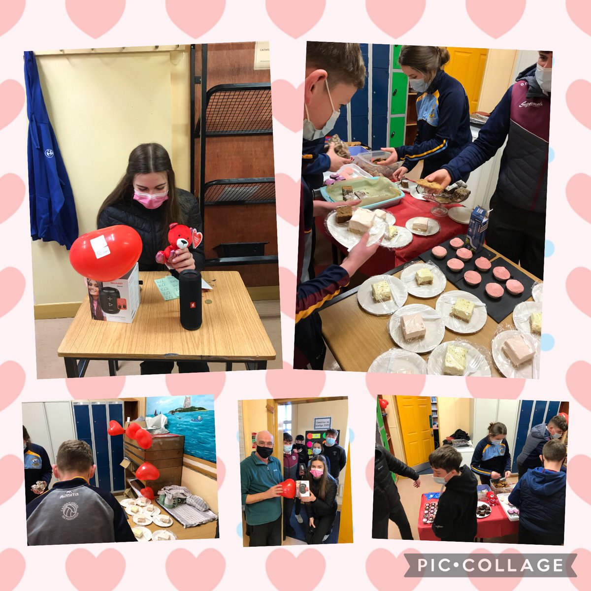 Bhí grá san aer inniu sa scoil. D’eagraigh grúpa mionchomhlachtaí ón Idirbhliain díolachán cácaí do Lá Fhéile Vailintín. Comhgháirdeachas le Páraic s’againne a bhuach duais an raifil 🎉🎂 💝 🧁