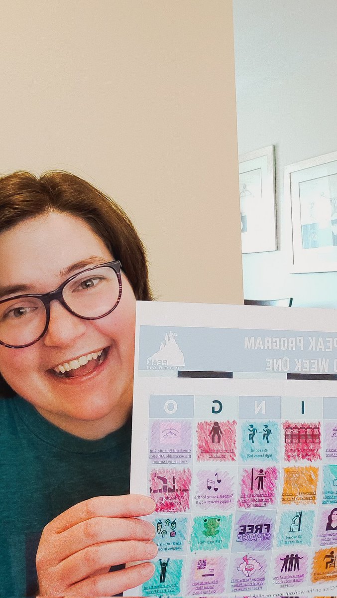 BarilLizzy's tweet photo. PEAK 5.0 is in full swing! I completed week one bingo card this and reached my weekly excersize minutes. Thanks for holding me accountable as I will be continuing to post my virtual mountain journey.
#specialolympicathlete #virtualmountainclimbing #8weekprogram #bingocard https://t.co/vitWsfkwPy