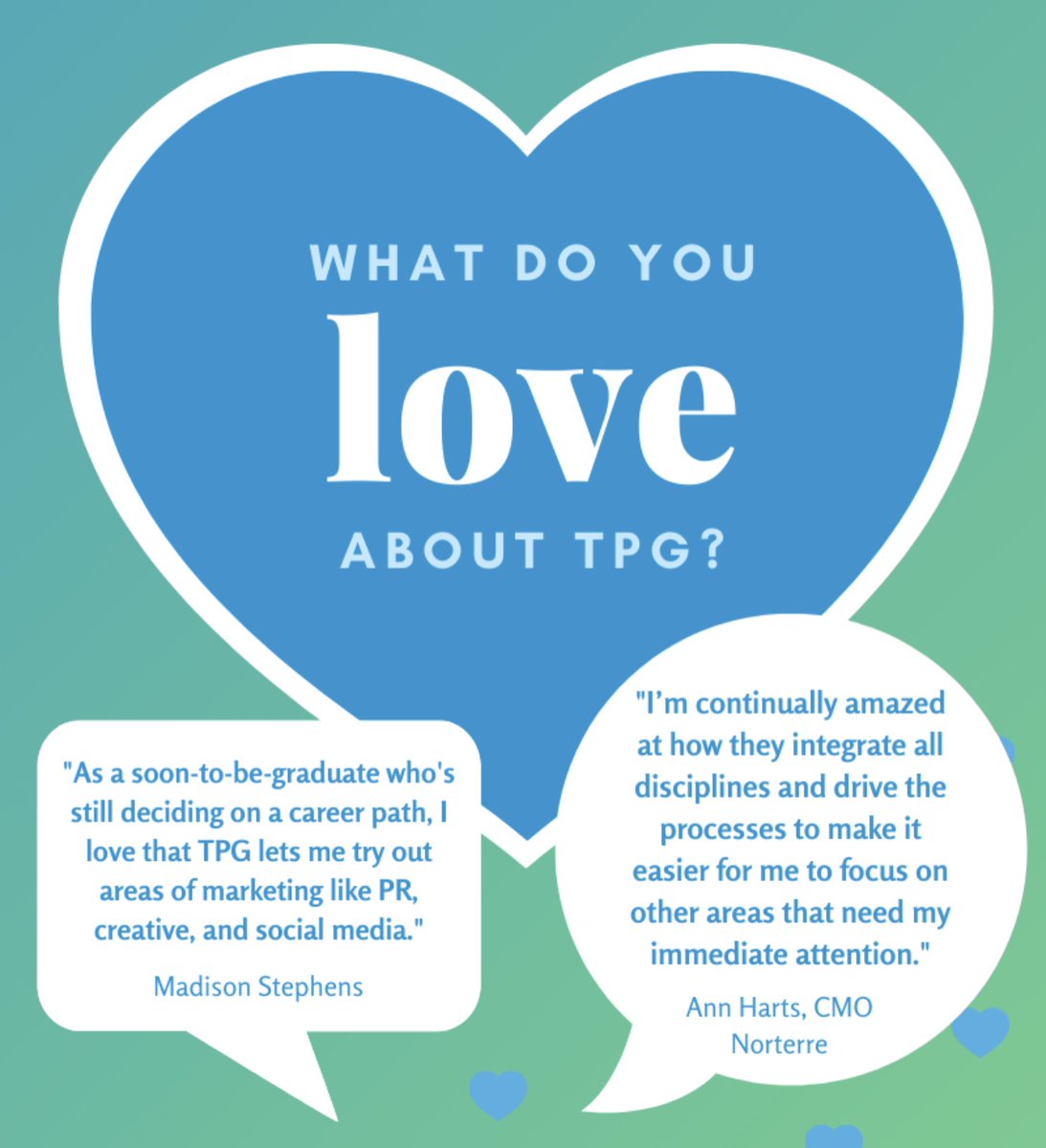 On this international day of love, we asked our clients what they love about working with The Point Group, and their answers definitely gave us heart eyes. We are so thankful for the clients and employees that are a part of the TPG family!

#MarketingAgency #PRfirm #ValentinesDay