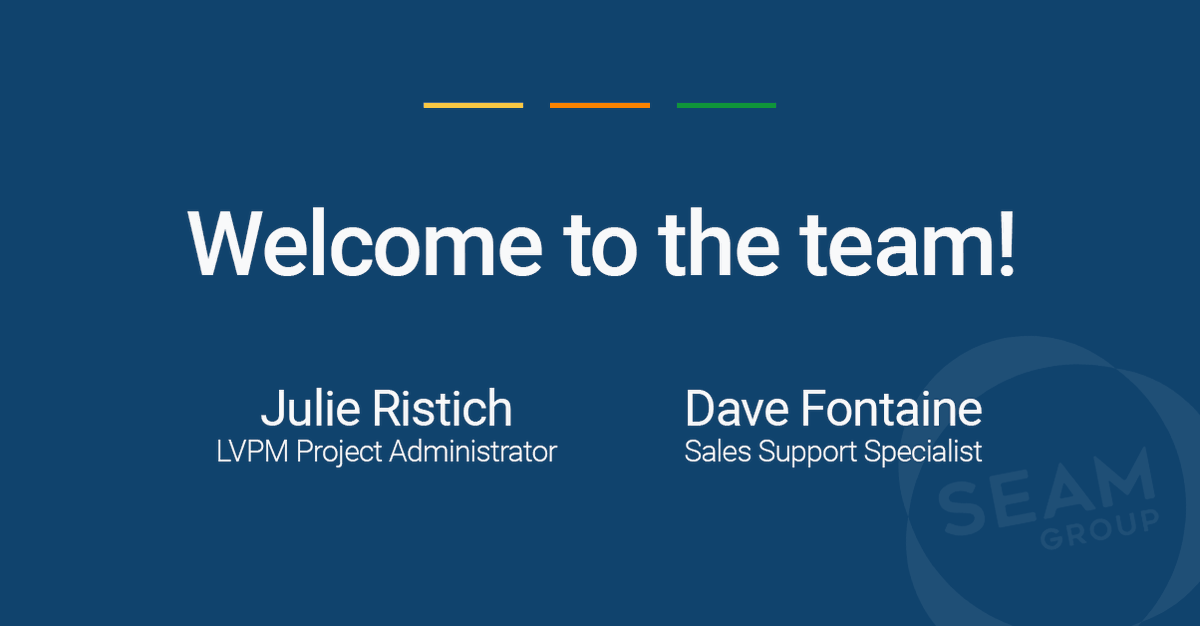 SEAMGroupLLC's tweet photo. Welcome to the team, Julie Ristich and Dave Fontaine! Julie is joining us as our newest LVPM Project Administrator, and Dave is our newest Sales Support Specialist.

#SEAMGroup #NowHiring #JoinOurTeam https://t.co/Tbv5UkBw24