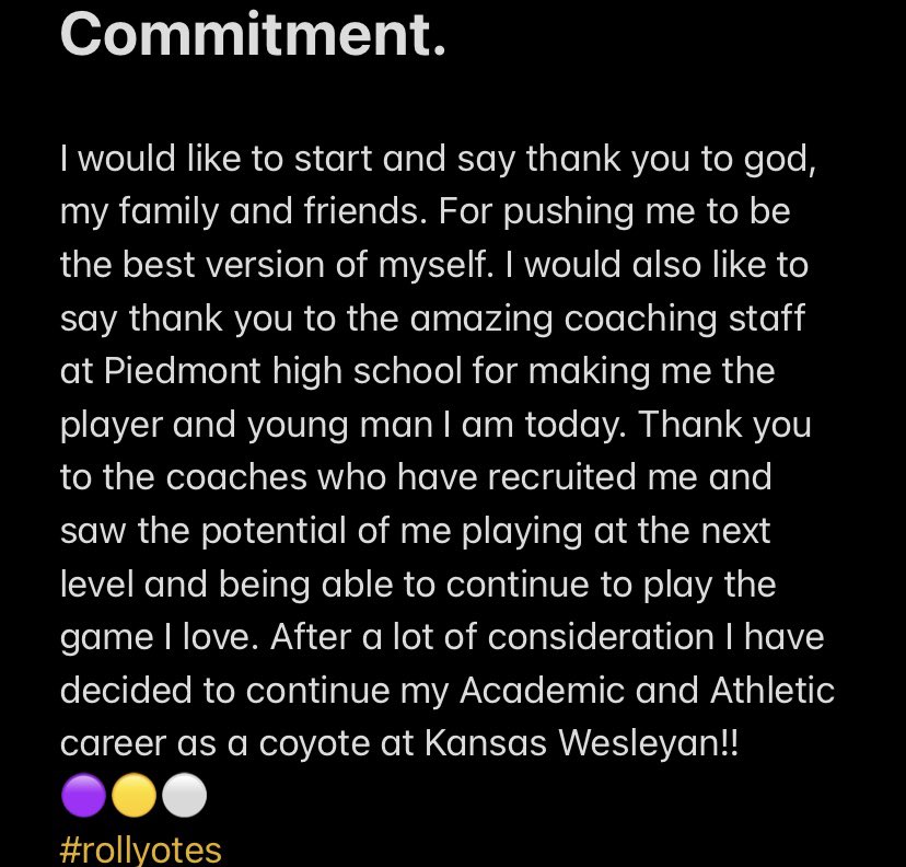 CarterAshby5's tweet photo. Committed. @kwucoyotes @CoachFam @Leonard_KWU @coachjshall @Piedmont_FB https://t.co/ngCwbTXcjV