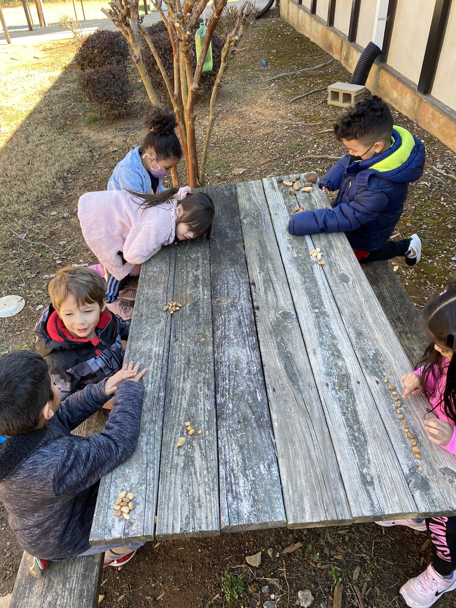 We have been learning that teen numbers are a group of 10 plus some number of extra ones. We used an earth material (rocks) to practice counting a group of 10 first. Then we added the extra ones to make a teen number! #outdoorlearning <a href="/OGESeagles/">Oak Grove Elementary School</a> <a href="/CherokeeSchools/">Cherokee Co. Schools</a>