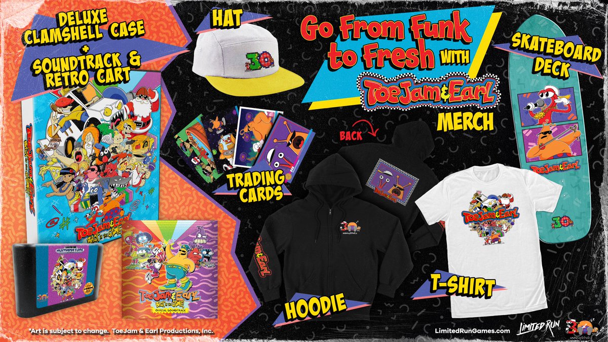 You got 1 week left to slide up on this funky ToeJam &amp; Earl merch!

We've got a kickin' soundtrack, some fresh duds, and an incredibly rad skateboard deck available to pre-order. Secure your merch now before it's too late at LimitedRunGames.com